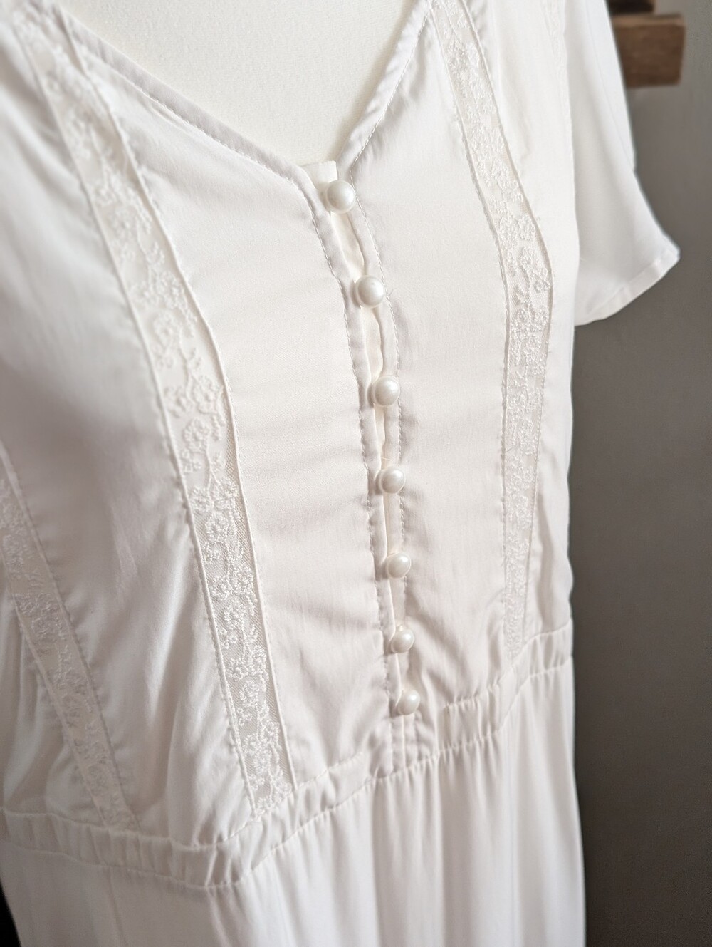 Vintage White Tiered Maxi Dress Cottagecore Coastal Grandmother Size L - Picture 2 of 5
